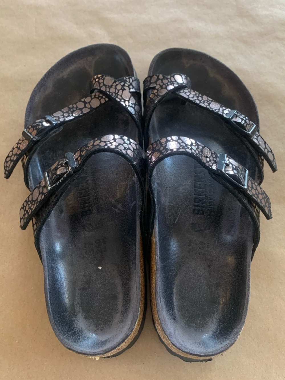 Birkenstock Mayari Birko Flor Black Metallic Stones Pebble-Print Sandals Size 37 - Picture 3 of 6